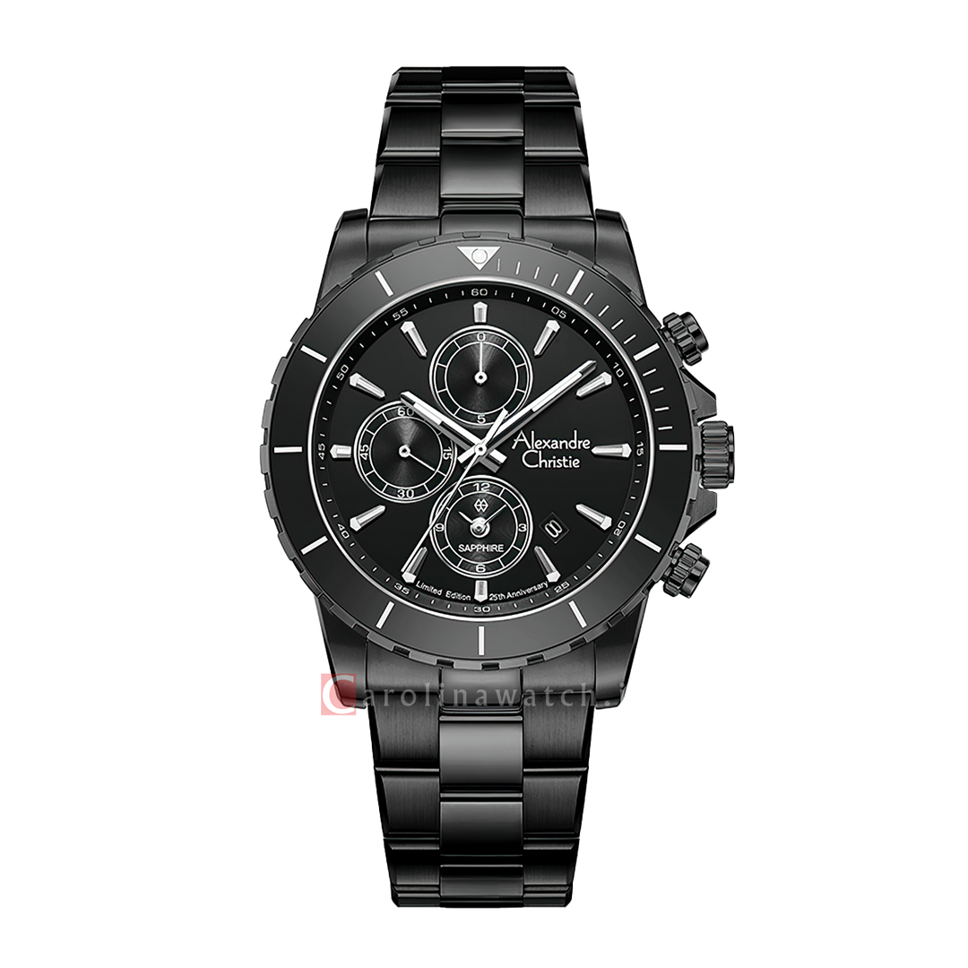Jam Tangan Alexandre Christie 25th Anniversary AC 6141 XXVMIPBA Men Black Dial Black Stainless Steel Strap Limited Edition