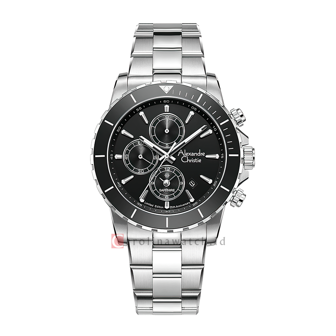 Jam Tangan Alexandre Christie 25th Anniversary AC 6141 XXVMSSBA Men Black Dial Stainless Steel Strap Limited Edition
