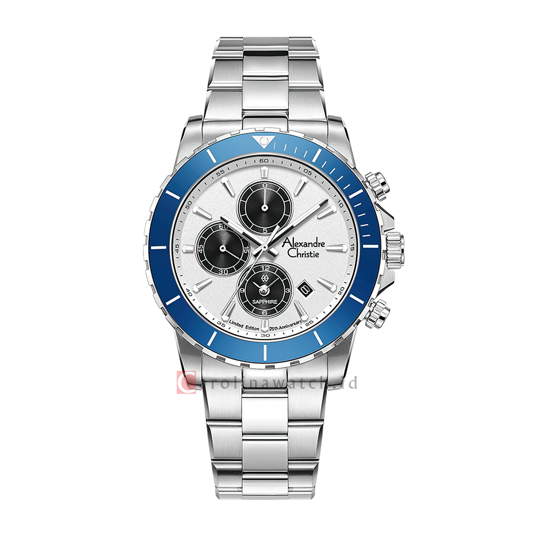 Jam Tangan Alexandre Christie 25th Anniversary AC 6141 XXVMSSSLBU Men Silver White Dial Stainless Steel Strap Limited Edition