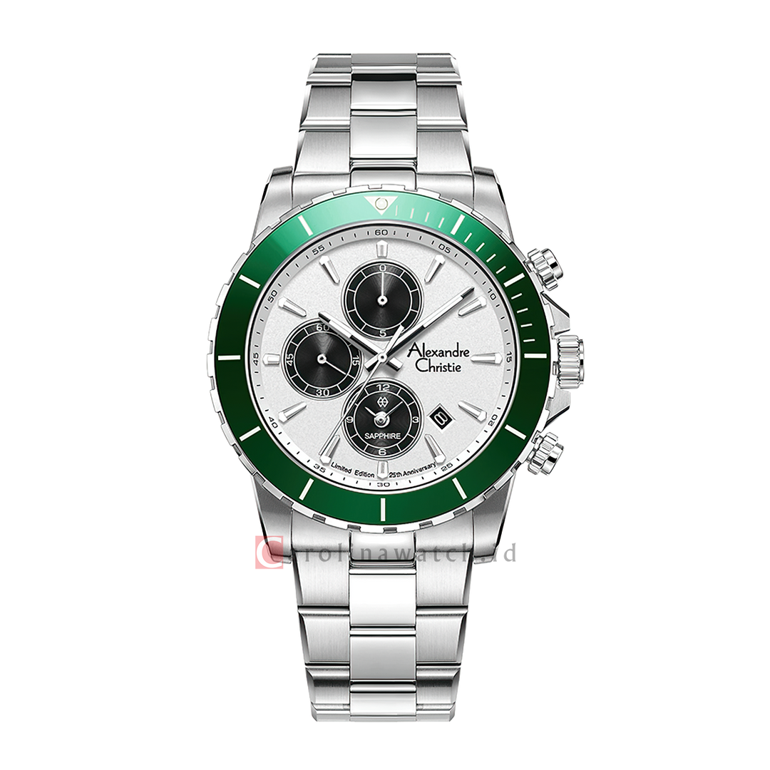 Jam Tangan Alexandre Christie 25th Anniversary AC 6141 XXVMSSSLGN Men Silver White Dial Stainless Steel Strap Limited Edition