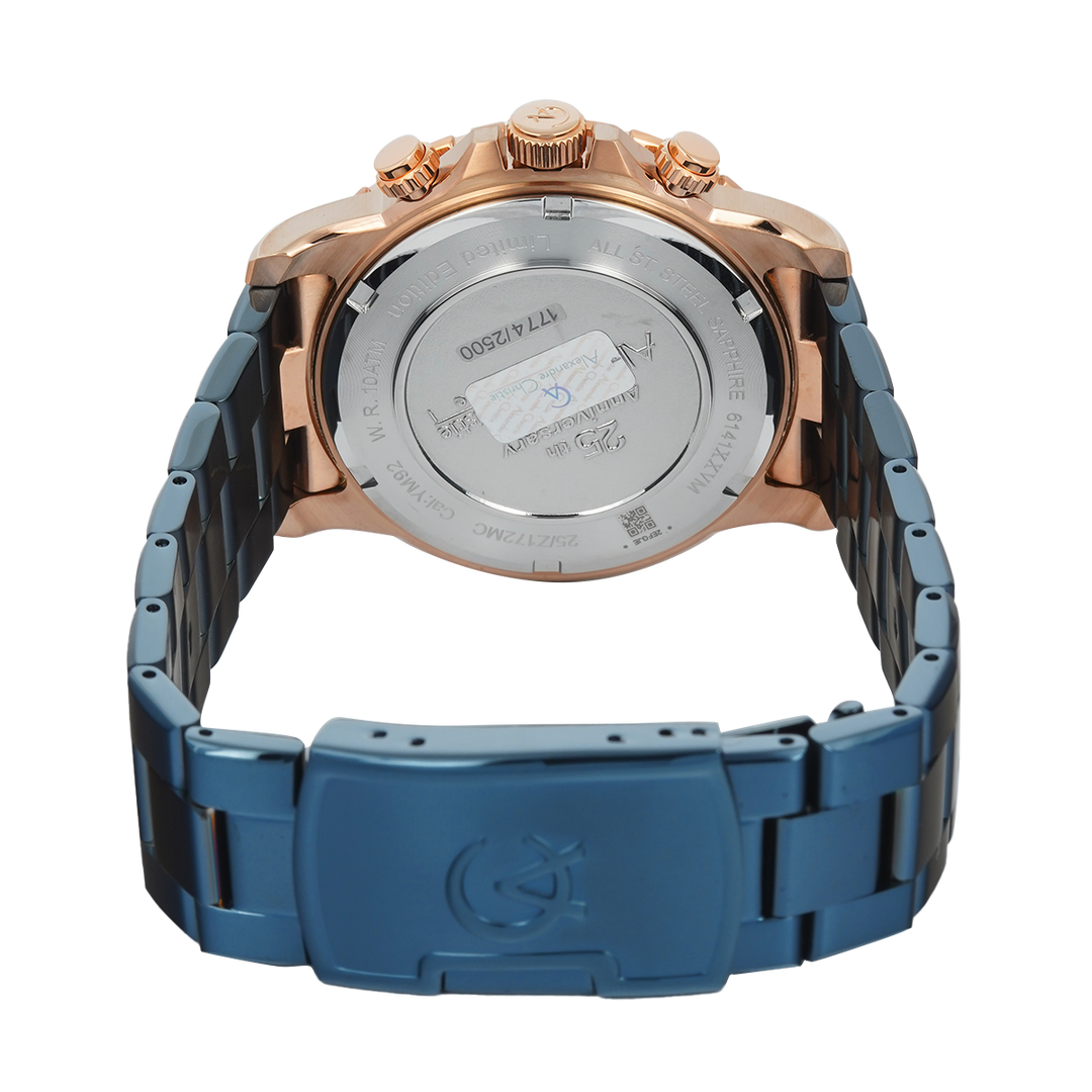 Jam Tangan Alexandre Christie 25th Anniversary AC 6141 XXVMURBU Men Blue Dial Blue Stainless Steel Strap Limited Edition