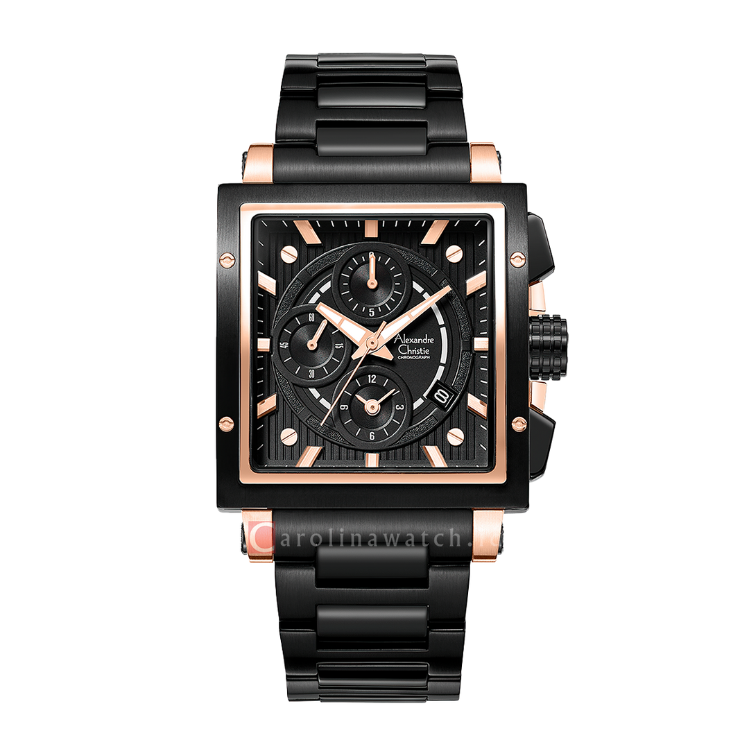 Jam Tangan Alexandre Christie Chronograph AC 6182 GCBBRBA Women Black Dial Black Stainless Steel Strap