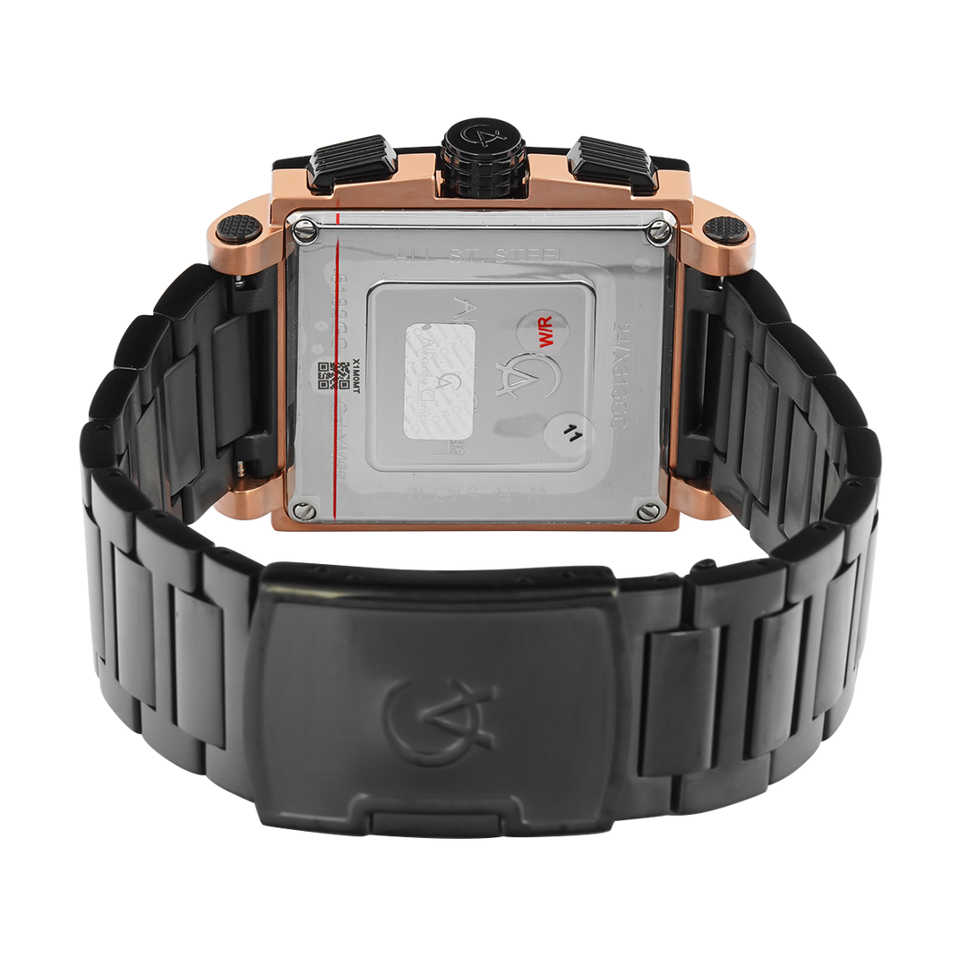 Jam Tangan Alexandre Christie Chronograph AC 6182 GCBBRBA Women Black Dial Black Stainless Steel Strap