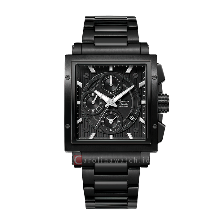 Jam Tangan Alexandre Christie Chronograph AC 6182 GCBIPBA Women Black Dial Black Stainless Steel Strap