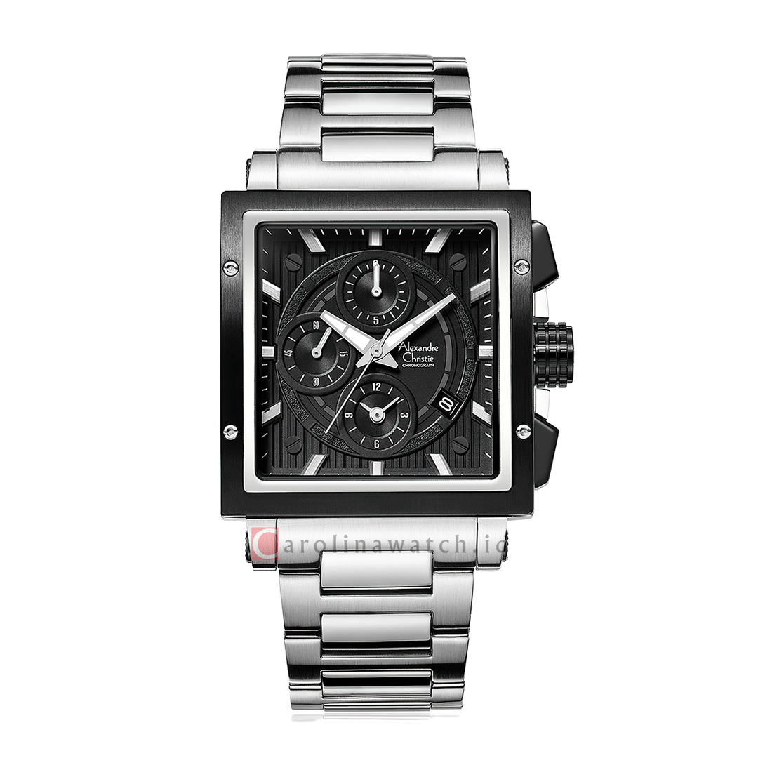 Jam Tangan Alexandre Christie Chronograph AC 6182 GCBTBBA Women Black Dial Stainless Steel Strap