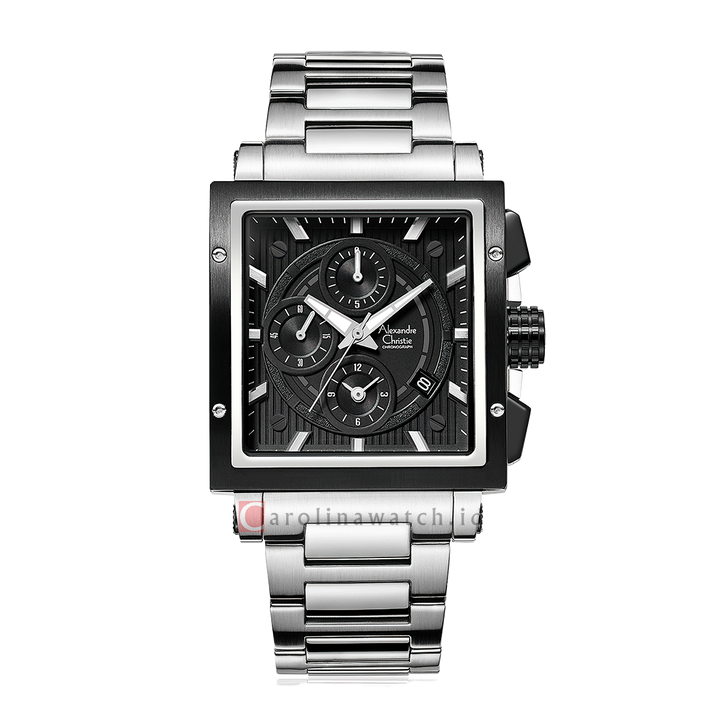 Jam Tangan Alexandre Christie Chronograph AC 6182 GCBTBBA Women Black Dial Stainless Steel Strap