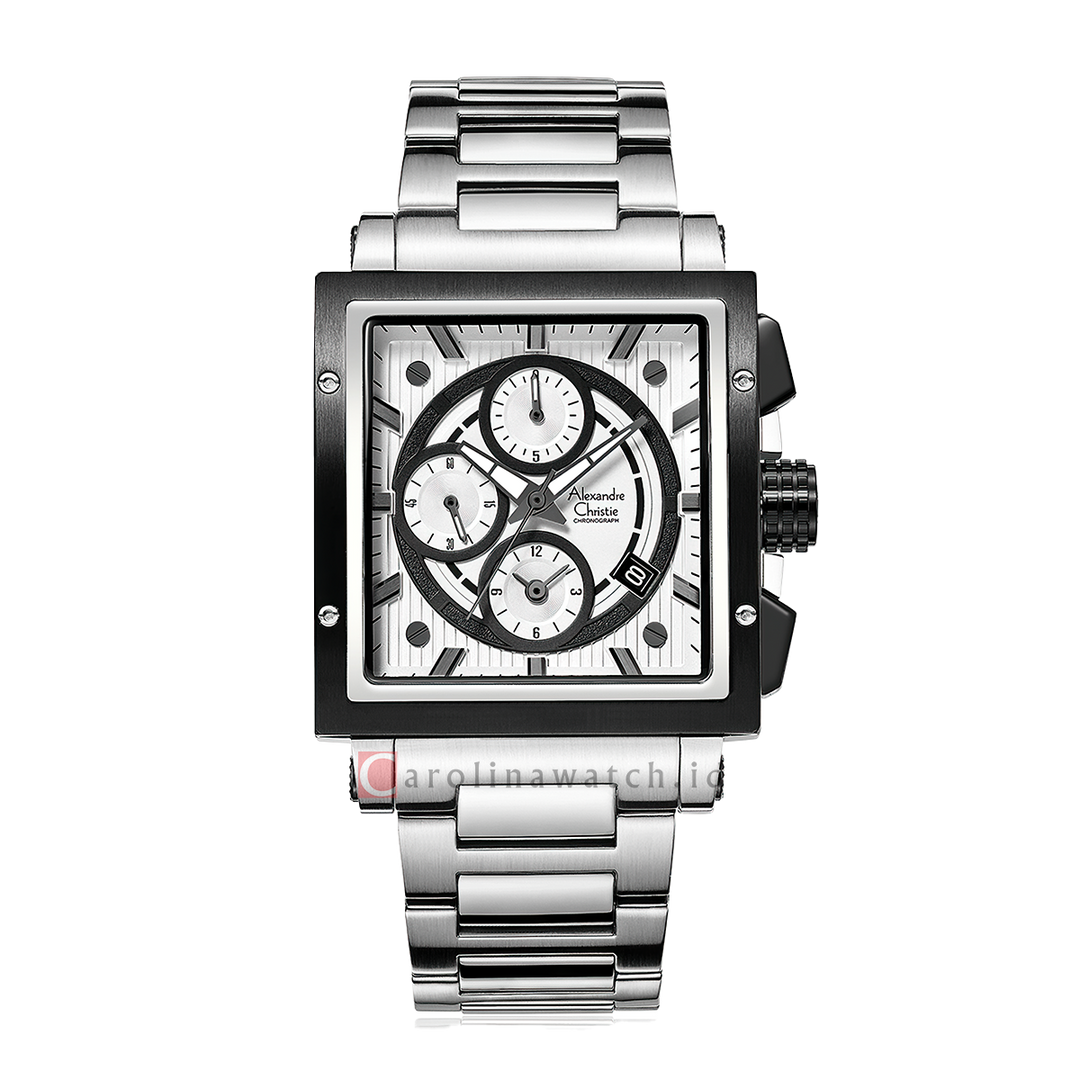 Jam Tangan Alexandre Christie Chronograph AC 6182 GCBTBSL Women White Dial Stainless Steel Strap