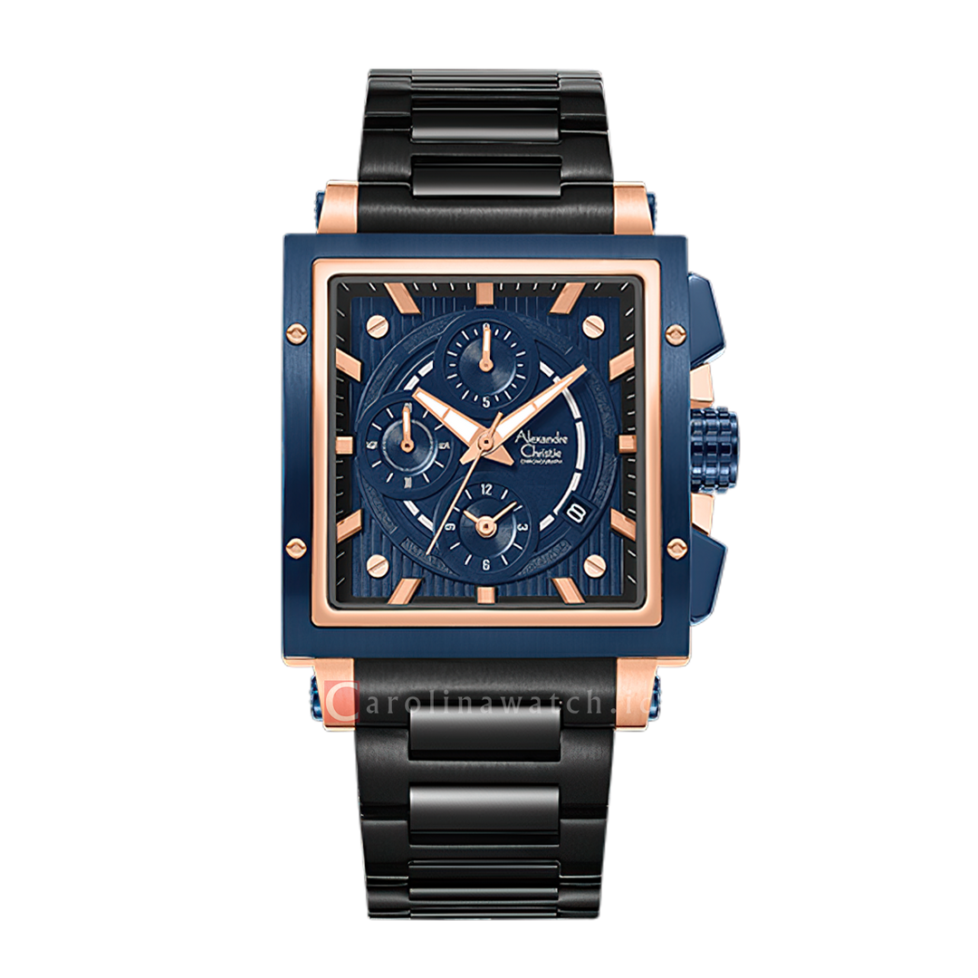 Jam Tangan Alexandre Christie Chronograph AC 6182 GCBURBUBA Women Blue Dial Black Stainless Steel Strap