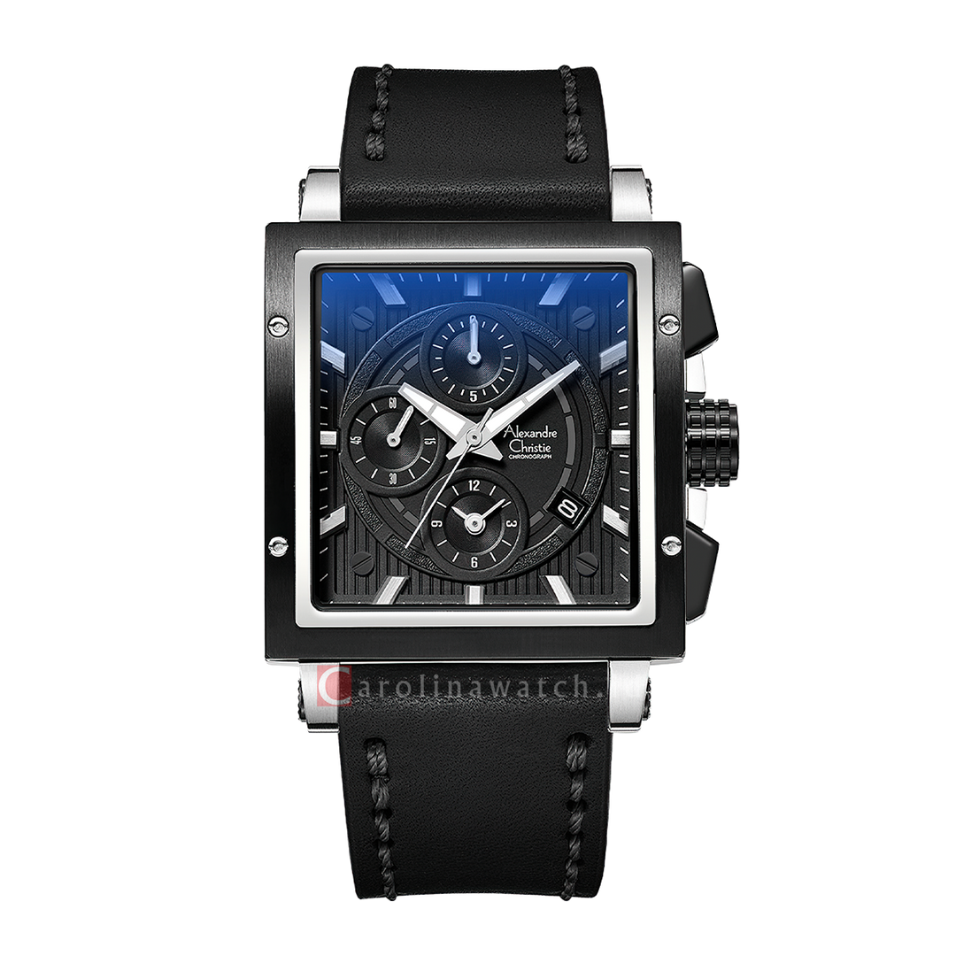 Jam Tangan Alexandre Christie Chronograph AC 6182 GCLTBBA Women Black Dial Black Leather Strap