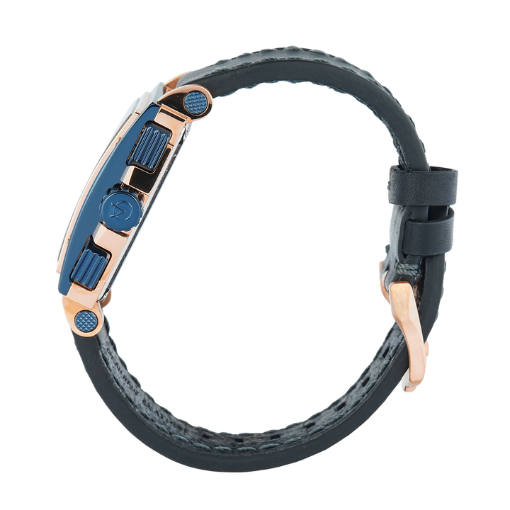Jam Tangan Alexandre Christie Chronograph AC 6182 GCLURBU Women Blue Dial Black Leather Strap