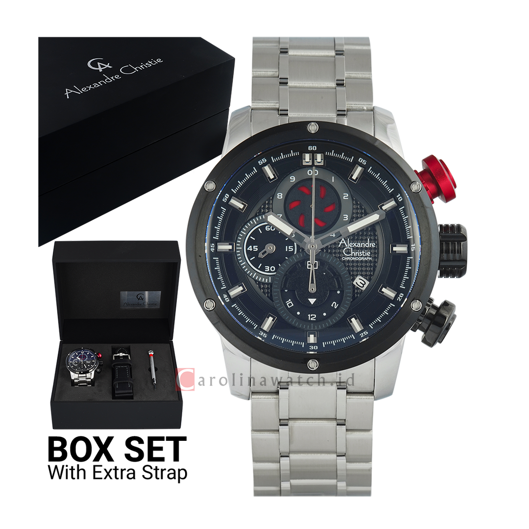 Jam Tangan Alexandre Christie AC 6239 MCBTBBA Men Blue Dial Silver Stainless Steel Strap with Exclusive Box