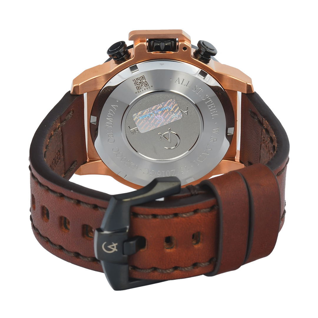Jam Tangan Alexandre Christie Chronograph AC 6280 GCLBRBA Men Black Dial Brown Leather Strap