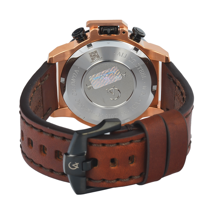 Jam Tangan Alexandre Christie Chronograph AC 6280 GCLBRBA Men Black Dial Brown Leather Strap