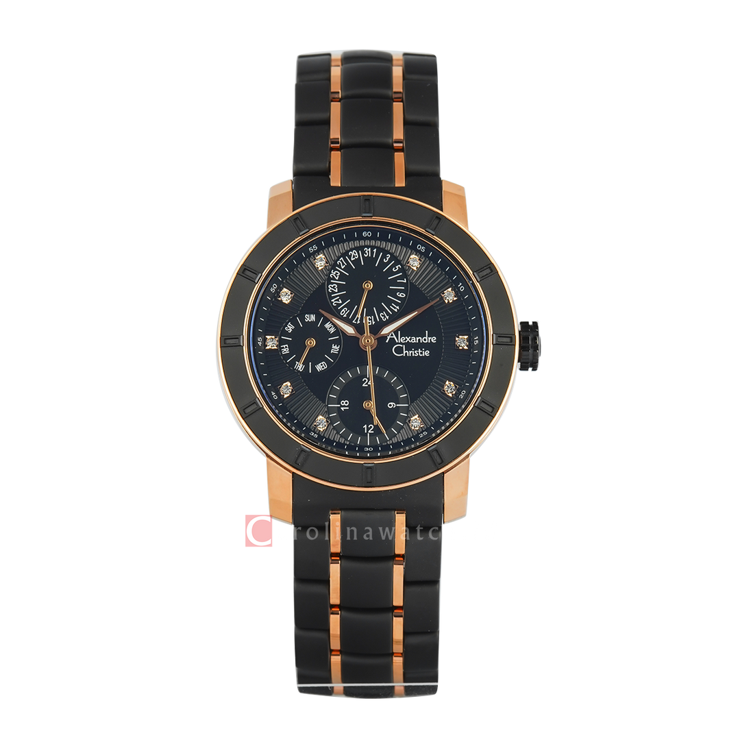 Jam Tangan Alexandre Christie Passion AC 6292 BFBBRBA2 Women Black Dial Dual Tone Stainless Steel With Ceramic Strap