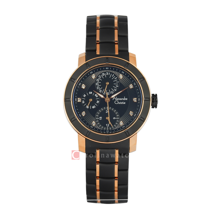 Jam Tangan Alexandre Christie Passion AC 6292 BFBBRBA2 Women Black Dial Dual Tone Stainless Steel With Ceramic Strap