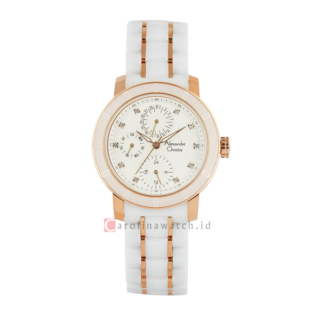 Jam Tangan Alexandre Christie Passion AC 6292 BFBRGSL Women White Dial White Stainless Steel With Ceramic Strap