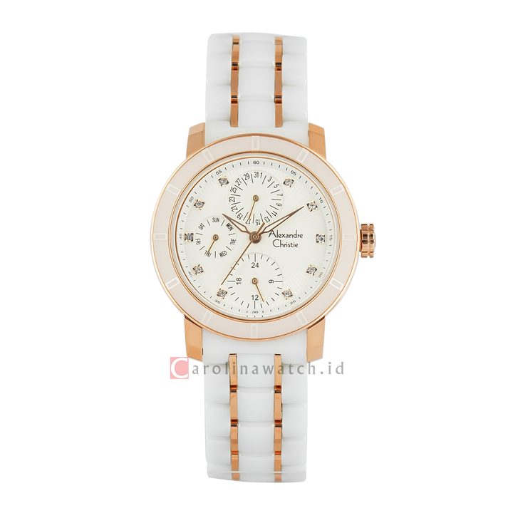 Jam Tangan Alexandre Christie Passion AC 6292 BFBRGSL Women White Dial White Stainless Steel With Ceramic Strap