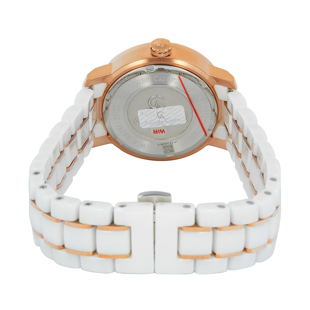 Jam Tangan Alexandre Christie Passion AC 6292 BFBRGSL Women White Dial White Stainless Steel With Ceramic Strap