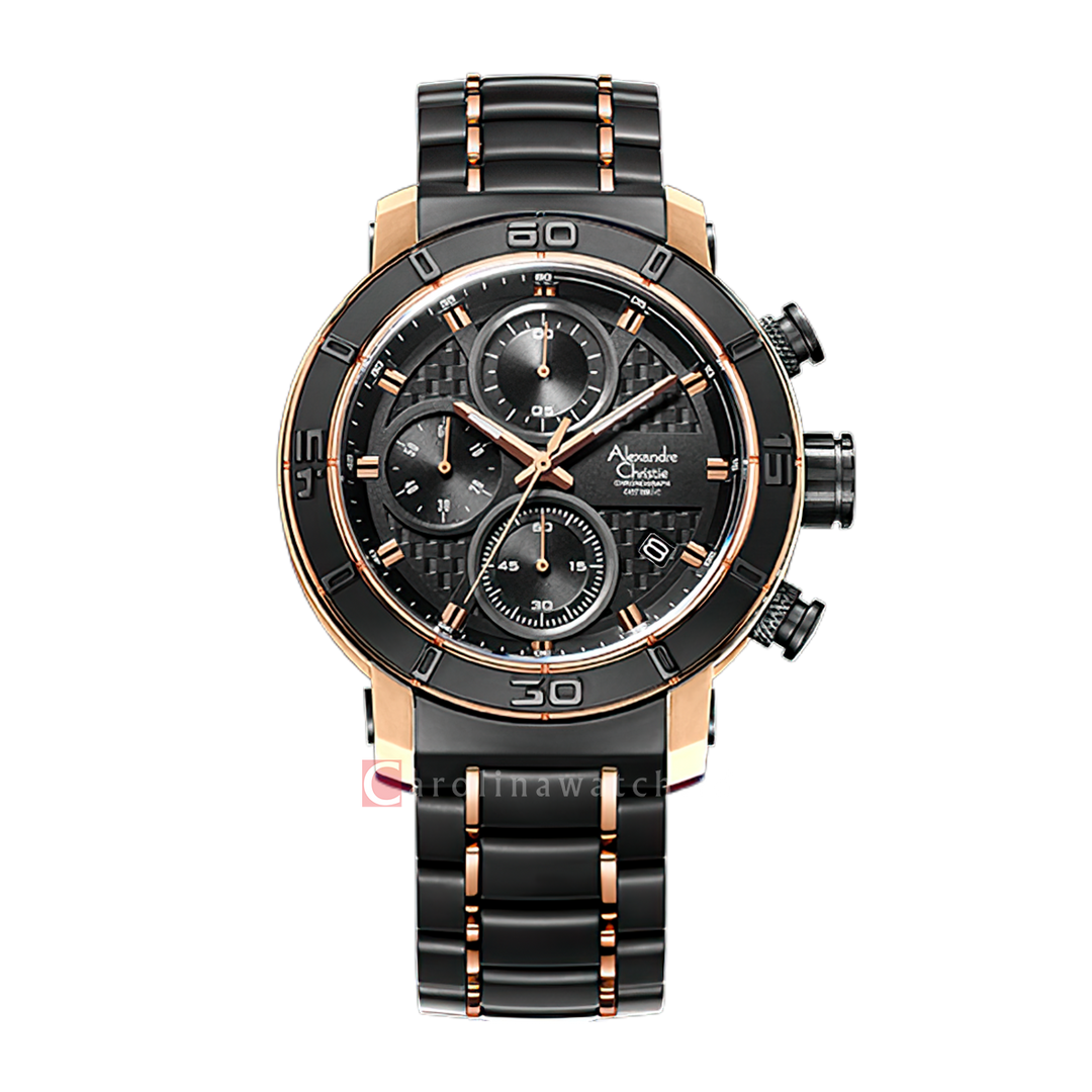 Jam Tangan Alexandre Christie Chronograph AC 6292 MCBBRBA2 Men Black Dial Stainless Steel With Ceramic Strap