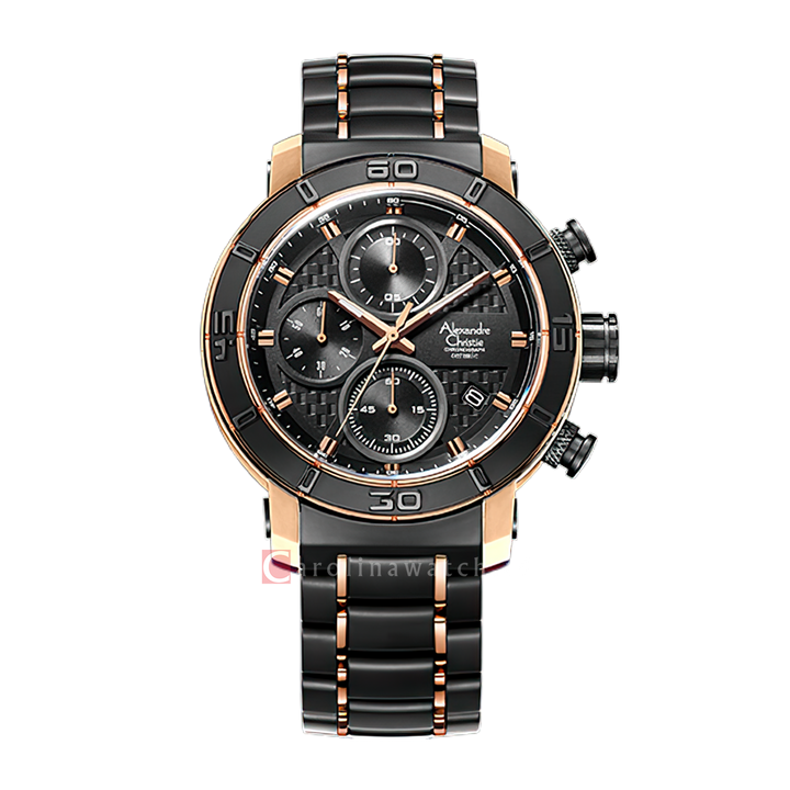 Jam Tangan Alexandre Christie Chronograph AC 6292 MCBBRBA2 Men Black Dial Stainless Steel With Ceramic Strap