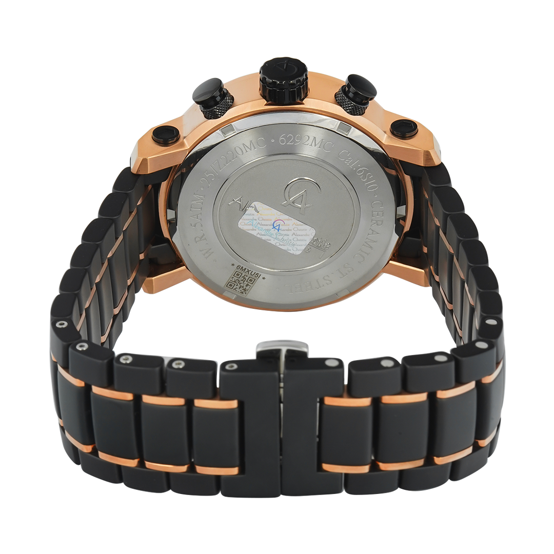 Jam Tangan Alexandre Christie Chronograph AC 6292 MCBBRBA2 Men Black Dial Stainless Steel With Ceramic Strap