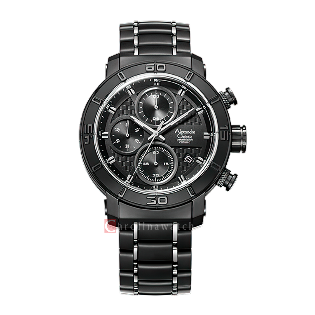 Jam Tangan Alexandre Christie Chronograph AC 6292 MCBIPBA Men Black Dial Stainless Steel With Ceramic Strap