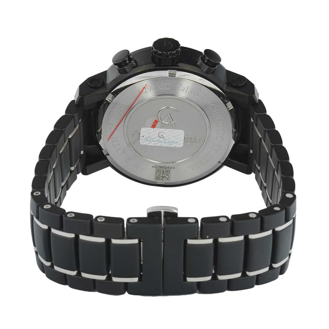 Jam Tangan Alexandre Christie Chronograph AC 6292 MCBIPBA Men Black Dial Stainless Steel With Ceramic Strap