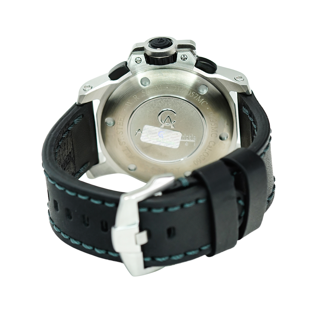 Jam Tangan Alexandre Christie Chronograph AC 6295 MCLTBBA Men Black Dial Black Leather Strap