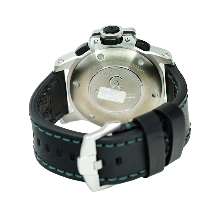Jam Tangan Alexandre Christie Chronograph AC 6295 MCLTBBA Men Black Dial Black Leather Strap