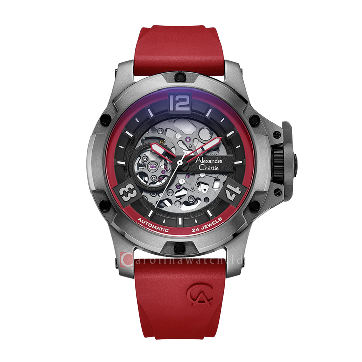 Jam Tangan Alexandre Christie Chronograph AC 6295 MTRTPBARE Men Red Dial Red Rubber Strap