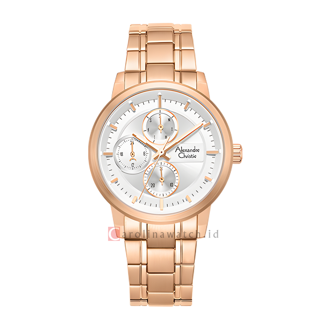 Jam Tangan Alexandre Christie Chronograph AC 6323 BFBRGSL Women Silver White Dial Rose Gold Stainless Steel Strap