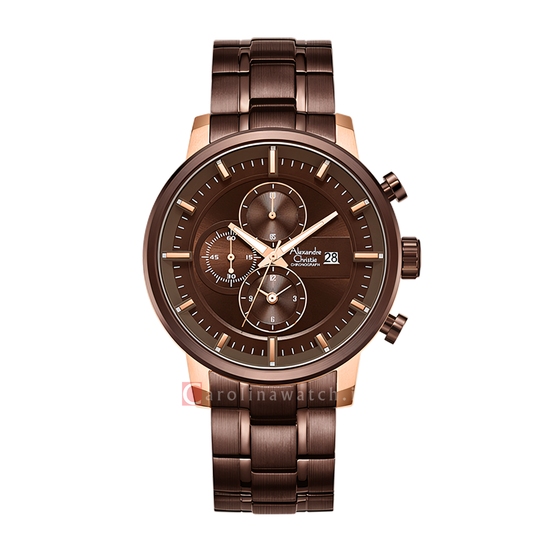 Jam Tangan Alexandre Christie Chronograph AC 6323 MCBROBO Men Brown Dial Brown Stainless Steel Strap