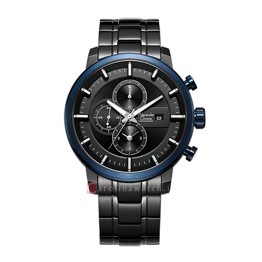 Jam Tangan Alexandre Christie Chronograph AC 6323 MCBUBBA Men Black Dial Black Stainless Steel Strap