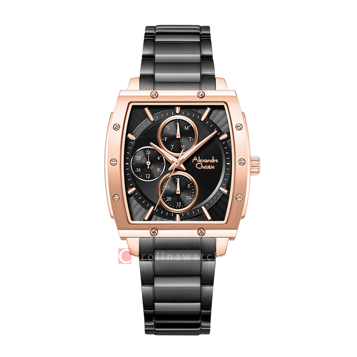 Jam Tangan Alexandre Christie Fashion AC 6376 BFBBRBARG Women Black Dial Black Stainless Steel Strap