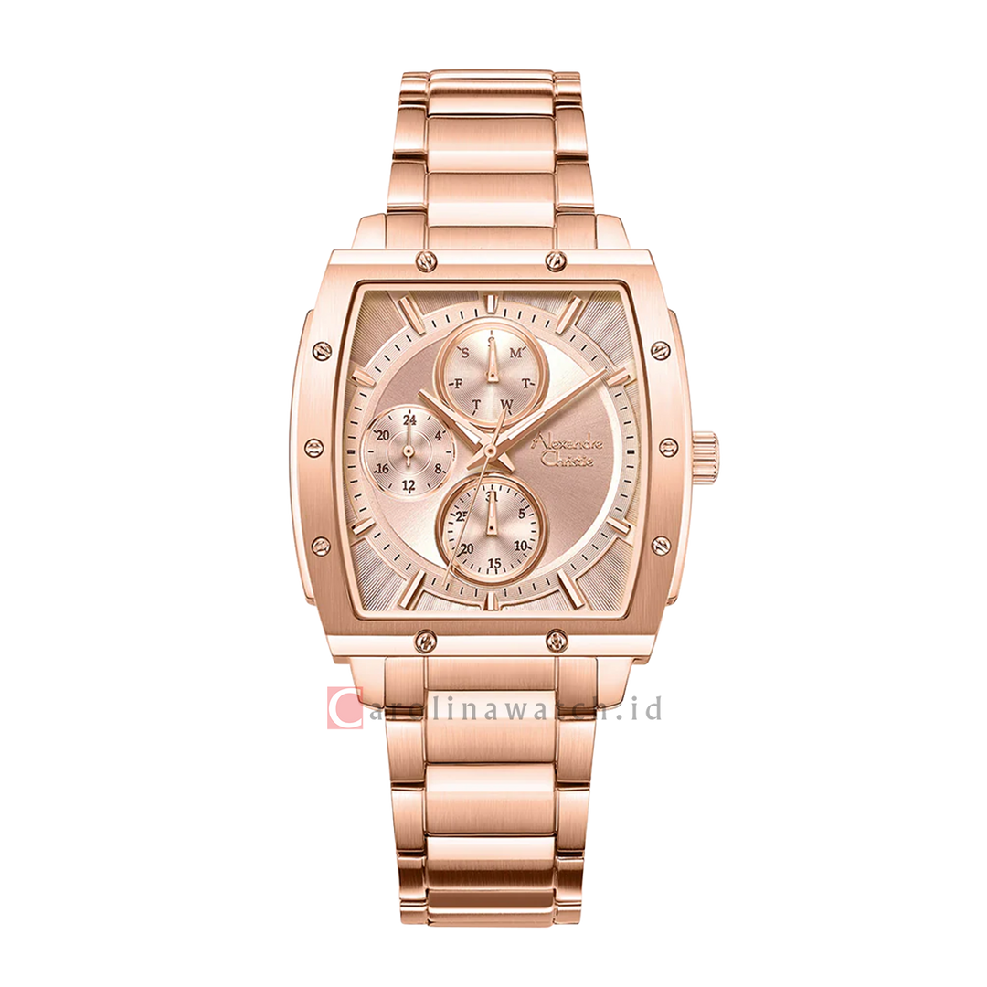 Jam Tangan Alexandre Christie Fashion AC 6376 BFBRGLN Women Rose Gold Dial Rose Gold Stainless Steel Strap