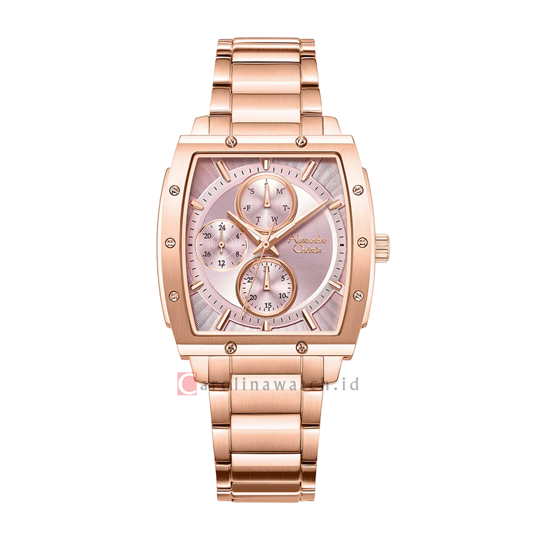 Jam Tangan Alexandre Christie Fashion AC 6376 BFBRGPN Women Pink Dial Rose Gold Stainless Steel Strap