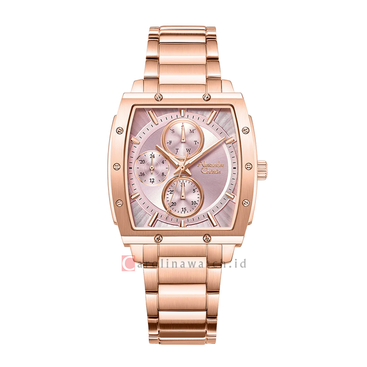 Jam Tangan Alexandre Christie Fashion AC 6376 BFBRGPN Women Pink Dial Rose Gold Stainless Steel Strap