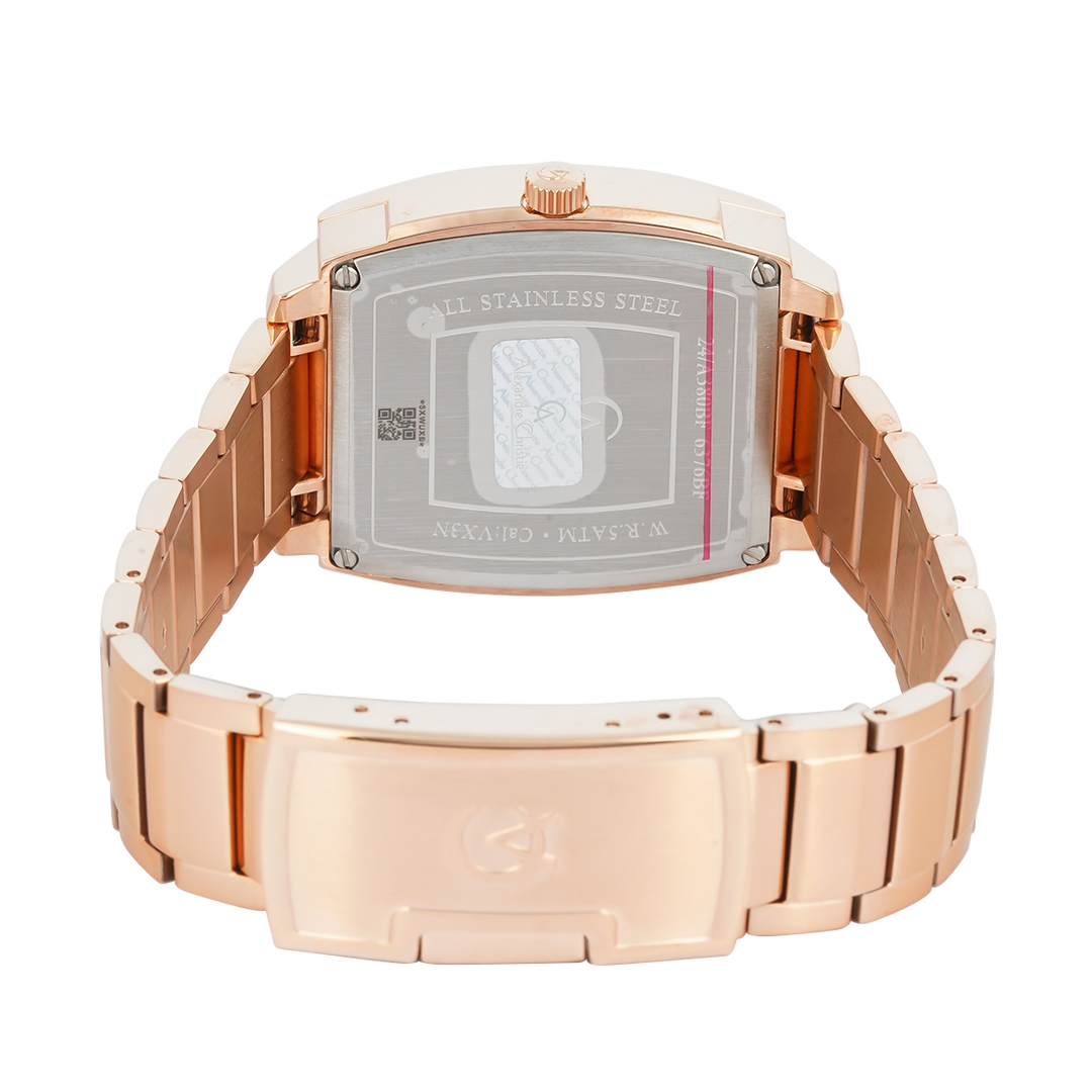 Jam Tangan Alexandre Christie Fashion AC 6376 BFBRGSLRG Women Silver Dial Rose Gold Stainless Steel Strap