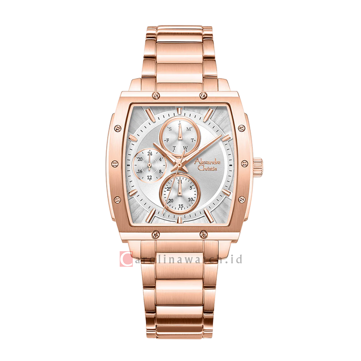 Jam Tangan Alexandre Christie Fashion AC 6376 BFBRGSLRG Women Silver Dial Rose Gold Stainless Steel Strap