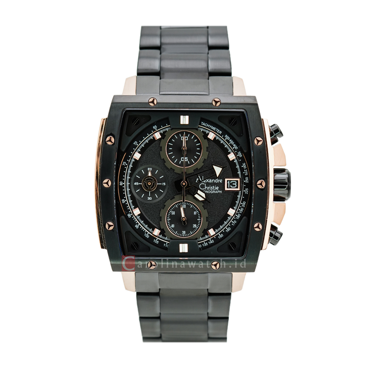 Jam Tangan Alexandre Christie AC 6376 MCBBRBA Men Black Dial Stainless Steel Strap