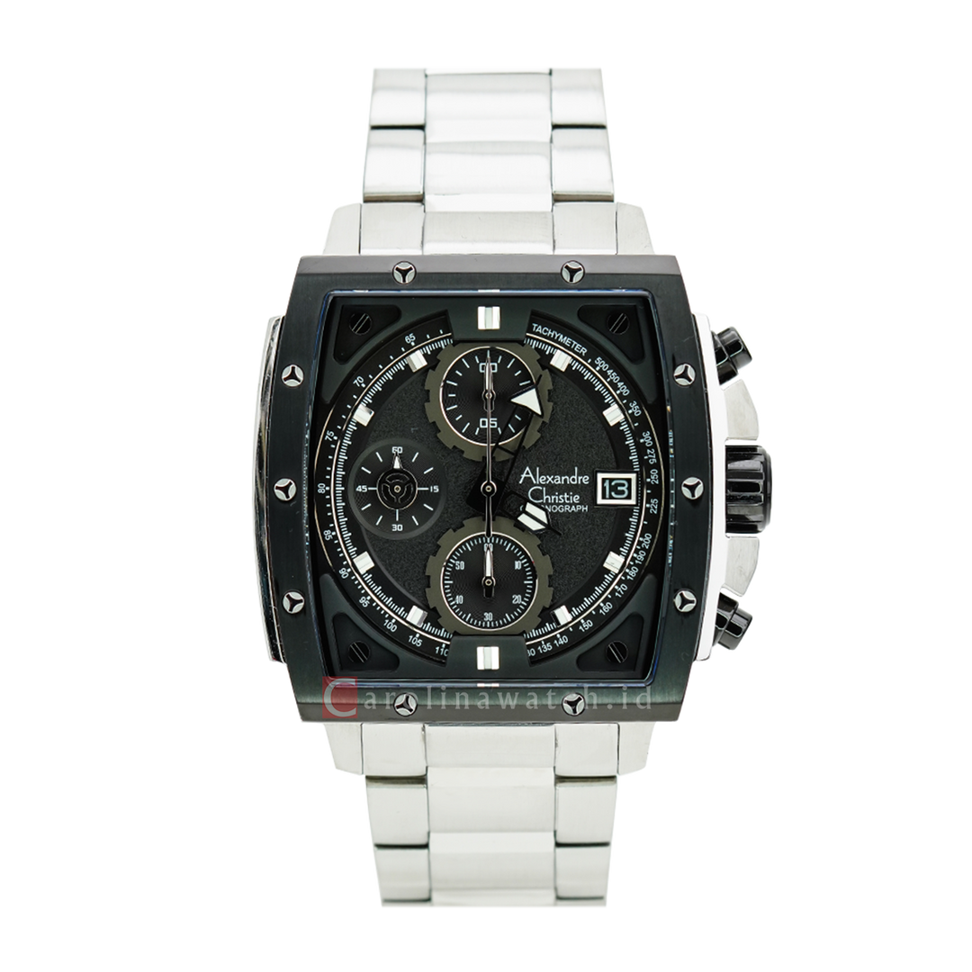 Jam Tangan Alexandre Christie AC 6376 MCBTBBA Men Black Dial Silver Stainless Steel Strap