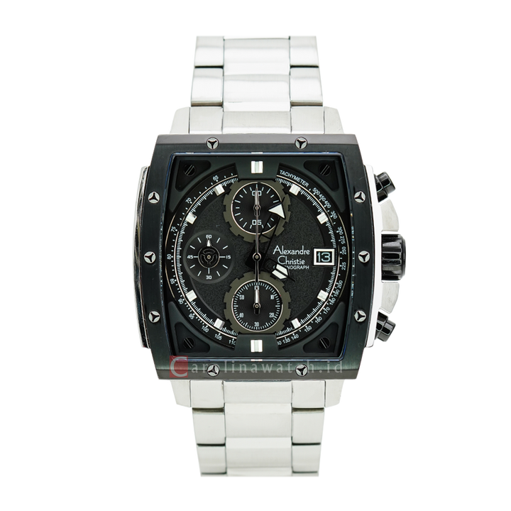 Jam Tangan Alexandre Christie AC 6376 MCBTBBA Men Black Dial Silver Stainless Steel Strap