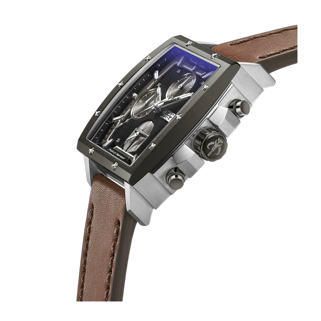 Jam Tangan Alexandre Christie x Star Wars AC 6376 MCLMD1 Men Black Dial Brown Leather Strap The Mandalorian Limited Edition