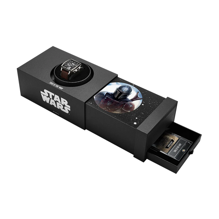 Jam Tangan Alexandre Christie x Star Wars AC 6376 MCLMD1 Men Black Dial Brown Leather Strap The Mandalorian Limited Edition