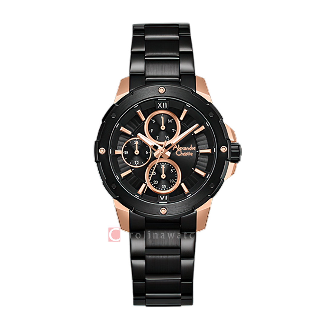 Jam Tangan Women Alexandre Christie Chronograph AC 6410 BFBBRBA2 Women Black Dial Black Stainless Steel Strap