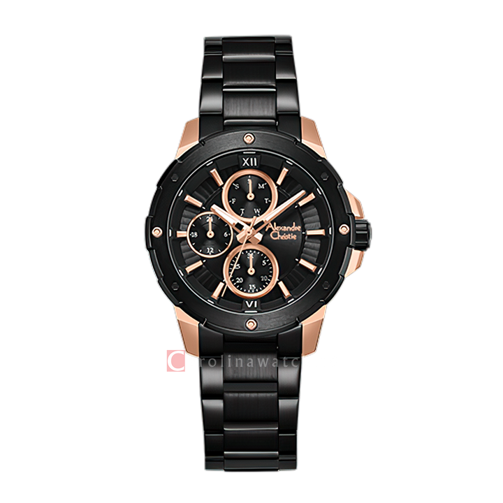 Jam Tangan Women Alexandre Christie Chronograph AC 6410 BFBBRBA2 Women Black Dial Black Stainless Steel Strap