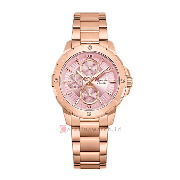 Jam Tangan Women Alexandre Christie Chronograph AC 6410 BFBRGPN2 Women Pink Dial Rose Gold Stainless Steel Strap