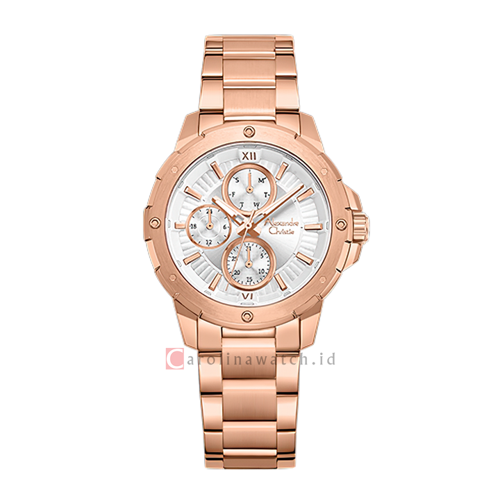 Jam Tangan Women Alexandre Christie Chronograph AC 6410 BFBRGSL2 Women Silver Dial Rose Gold Stainless Steel Strap