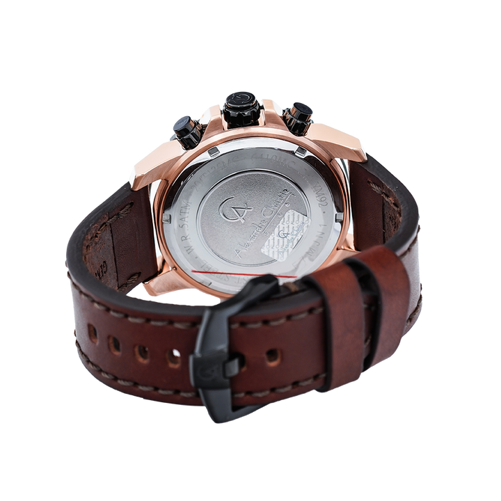 Jam Tangan Alexandre Christie AC 6410 MCLBRBA Men Black Dial Brown Leather Strap