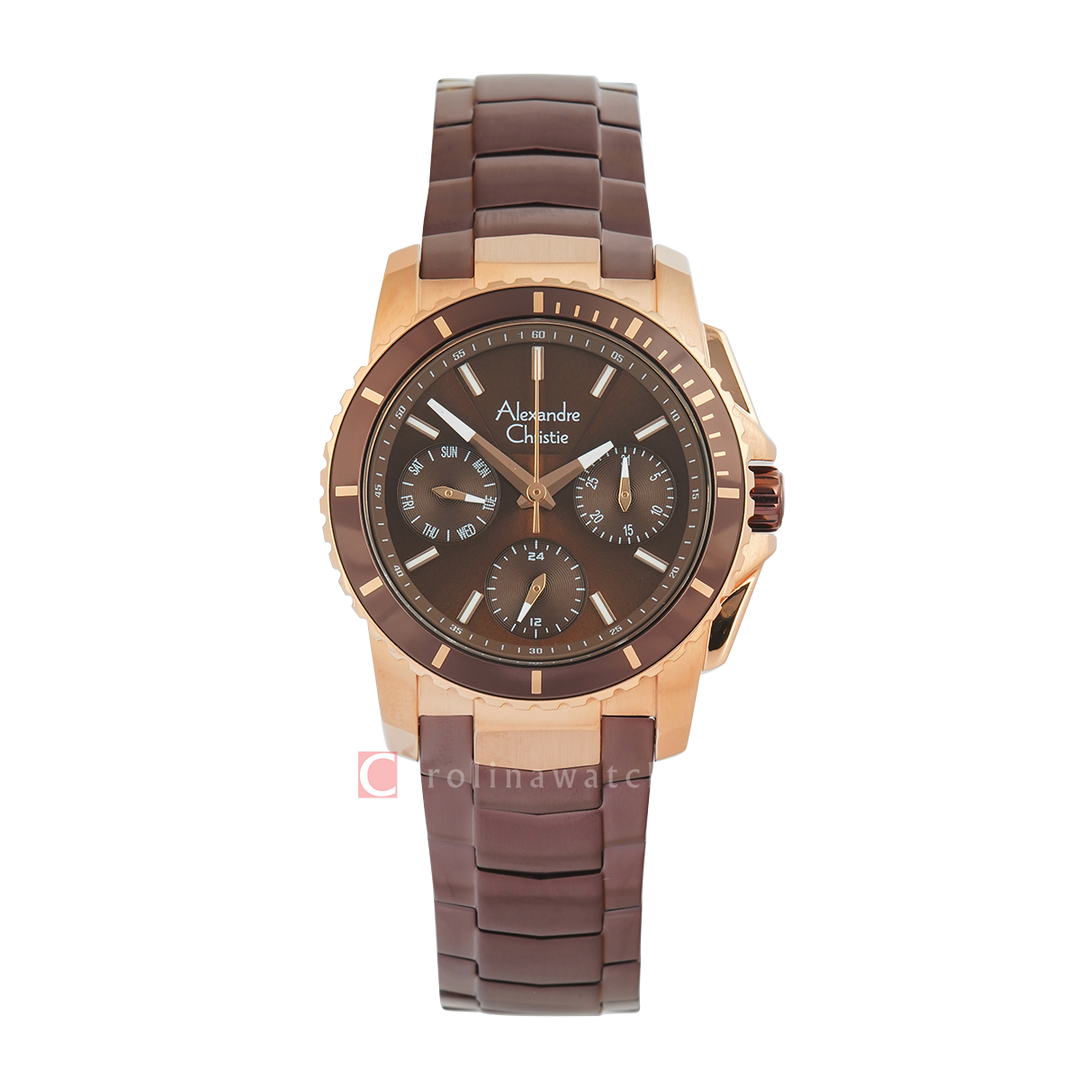Jam Tangan Alexandre Christie AC 6455 BFBROBO Women Brown Dial Brown Stainless Steel Strap